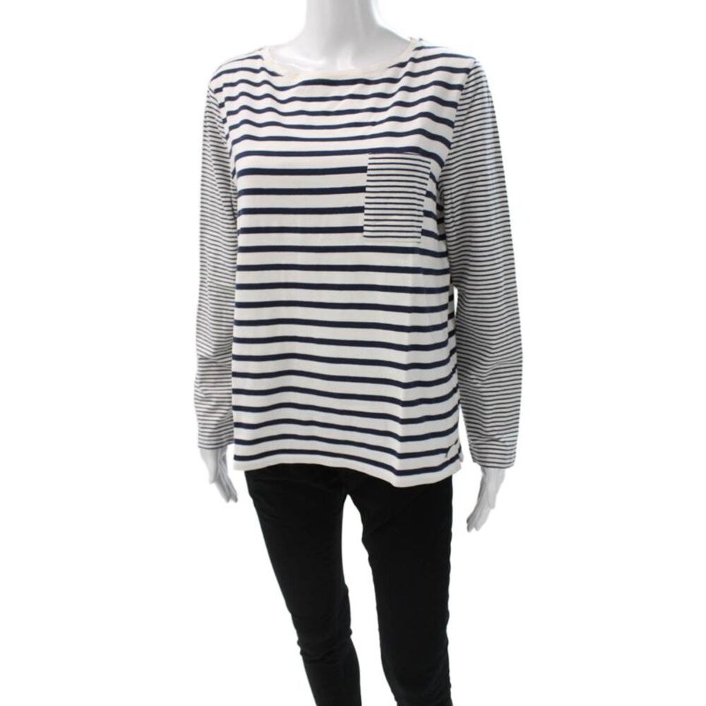 Barbour Women Striped Boat Neck Long Sleeve T-Shirt White Size 10